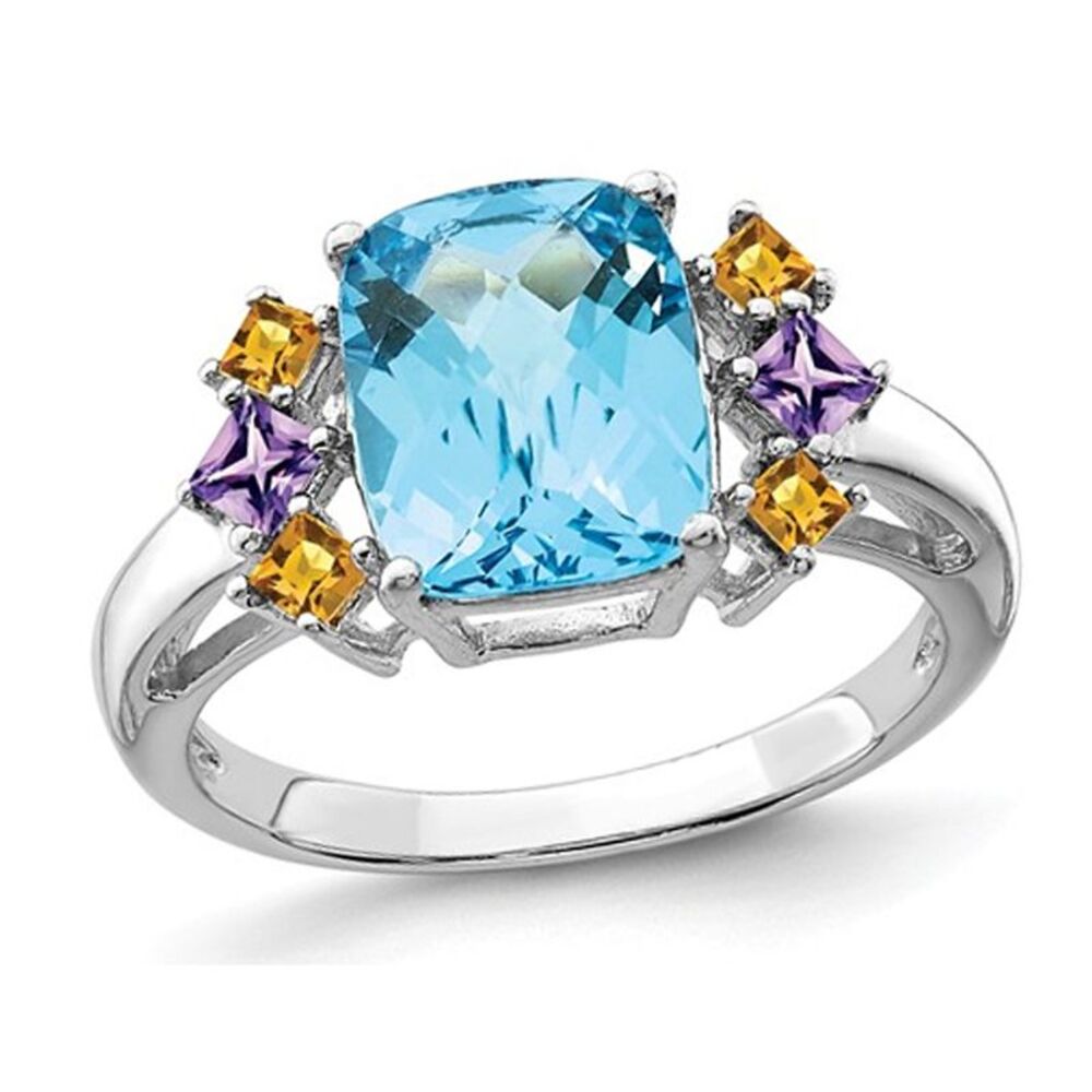 3.70 Carat (ctw) Blue Topaz, Amethyst and Citrine Ring in Sterling Silver